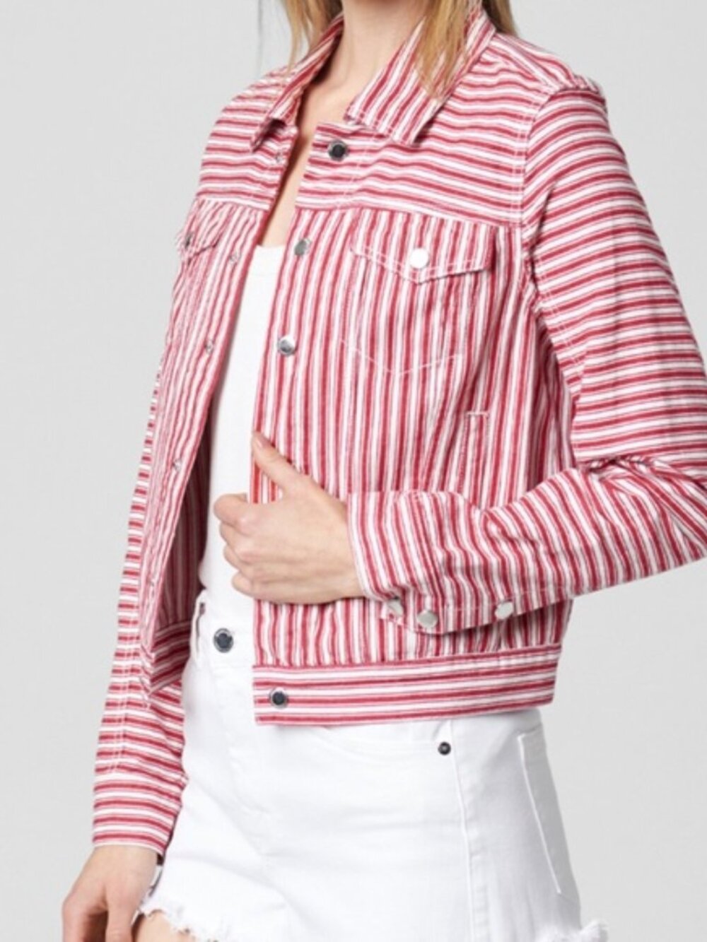 BLANKNYC Red & White Stripe Cotton Crop Jacket - EUC - Picture 13 of 16